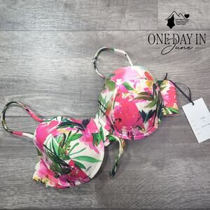 Unique Vintage Summer Floral Molded Cup Tie Back Bikini Top Size L